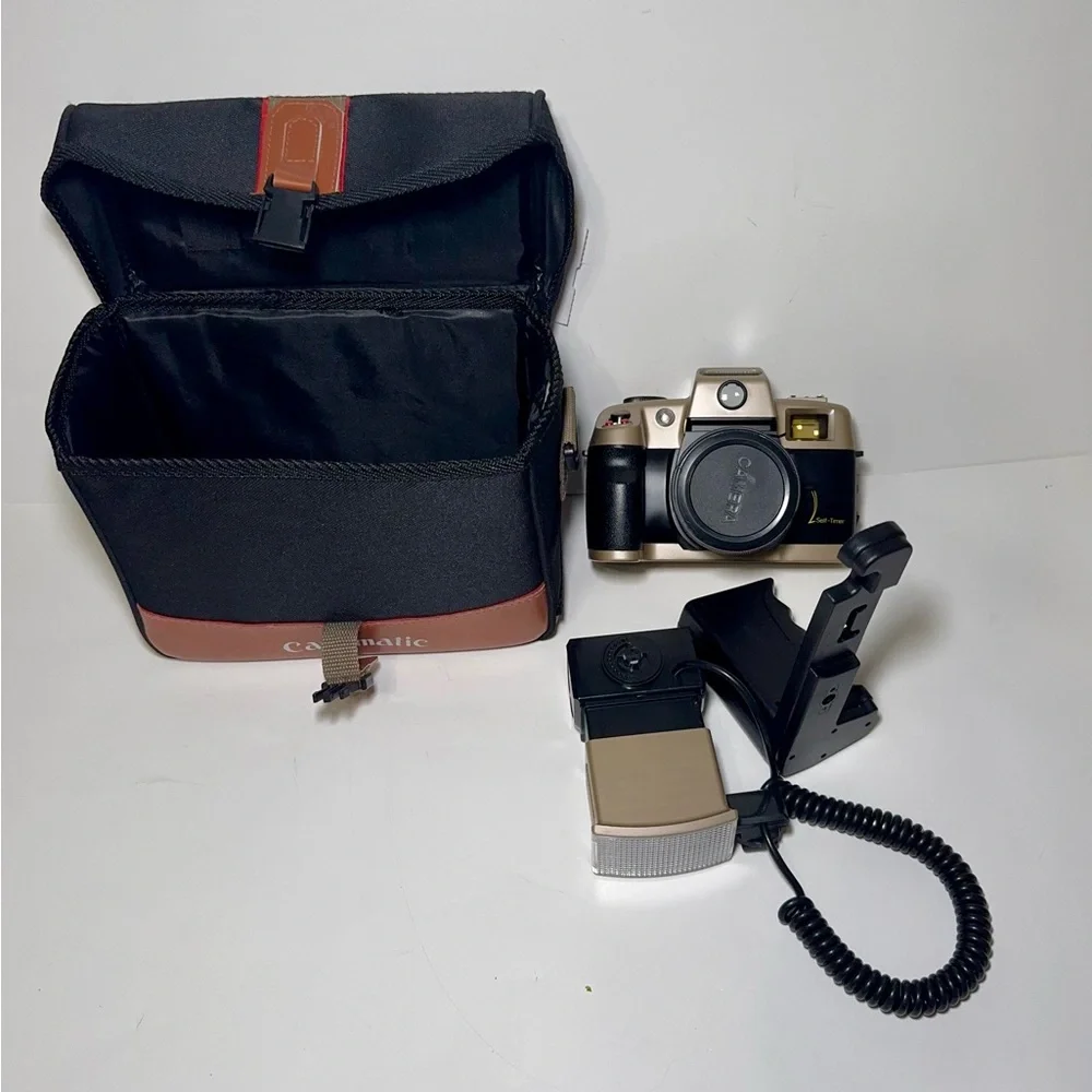 Canon Film Camera With Flash Bundle Carry Case Accessories As Is Not Tested